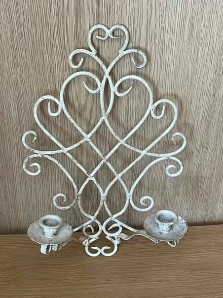 Photo of free White wrought iron wall-mounted candle holder, rusty (Talbot Village BH10) #1