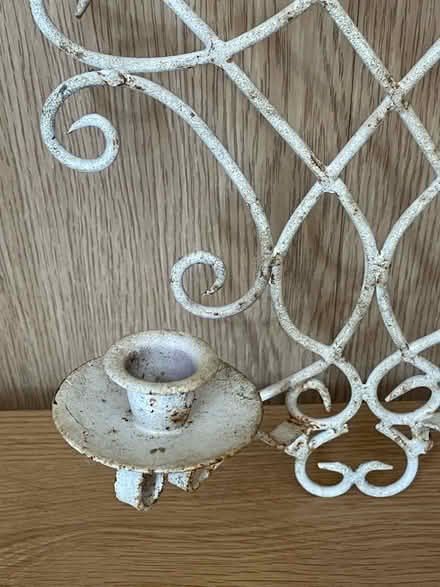 Photo of free White wrought iron wall-mounted candle holder, rusty (Talbot Village BH10) #3