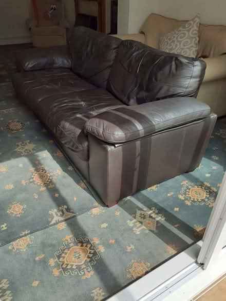 Photo of free Brown Leather Settee (Norton DY8) #2