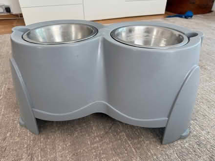 Photo of free Raised dog bowl stand & bowls (Rahn Rd CM16) #1