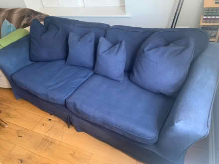 Photo of free Large dark blue sofa with loose covers (Ledbury HR8) #2