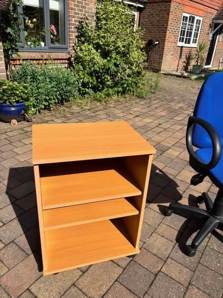 Photo of free Shelves on wheels, white bedside table, office desk (Church Langley CM17) #1