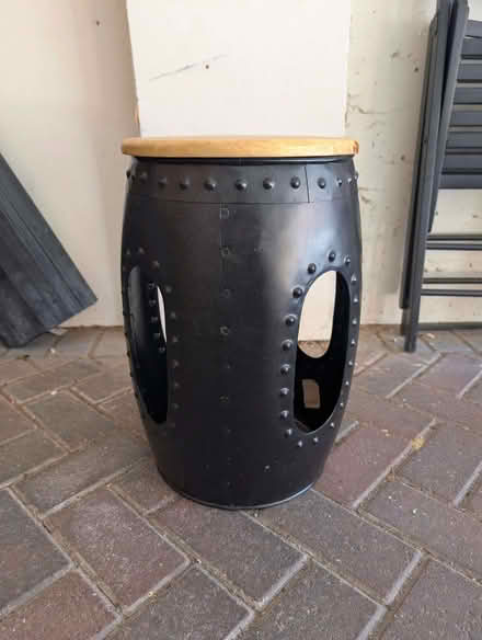 Photo of free Black metal industrial barrel stool / side table (Bedford Centre MK40) #1