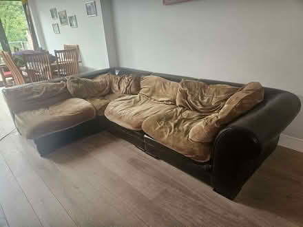 Photo of free large brown leather/plush sofa in 4 sections (Finchley Church End N3) #2
