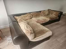 Photo of free large brown leather/plush sofa in 4 sections (Finchley Church End N3) #1