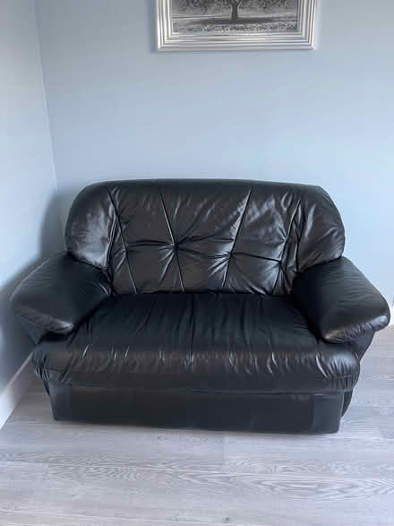 Photo of free 2 Seater Black Faux Leather Sofa (Shire Oak WS8) #1