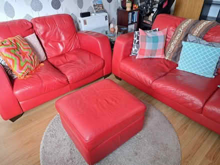Photo of free 4-piece red leather suite (Stockport SK6) #1