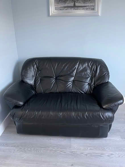 Photo of free 2 Seater Black faux leather sofa (Brownhills WS8 6DR) #1