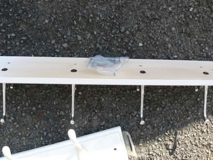 Photo of free Unused white wood coat rack with 4 silver metal hooks (Kempsey WR5) #2