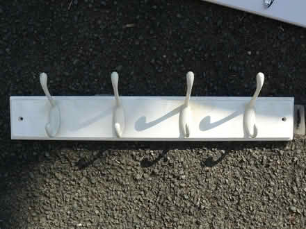 Photo of free Unused white wooden coat rack with 4 white hooks (Kempsey WR5) #1