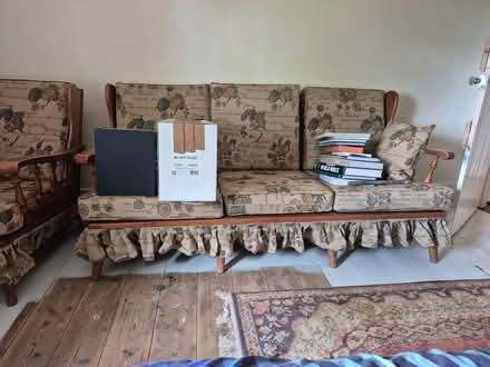 Photo of free Wood frame settee and chair (Crew Green SY5) #3