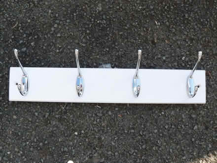 Photo of free Unused white wood coat rack with 4 silver metal hooks (Kempsey WR5) #1