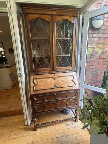 Photo of free A desk with glass front bookcase above (Lazonby CA10) #1