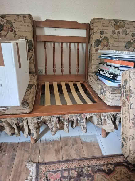 Photo of free Wood frame settee and chair (Crew Green SY5) #1