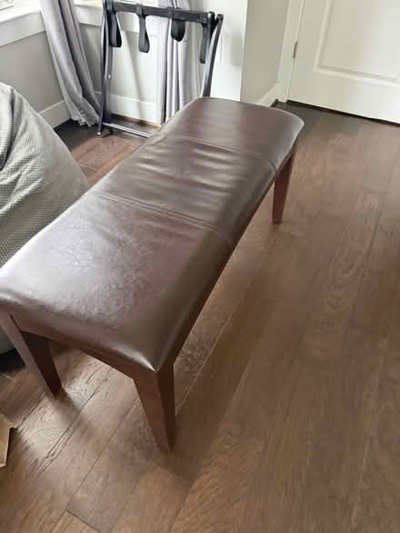 Photo of free 19” high by 45” dark wood bench (Del Ray near GW Middle School) #1