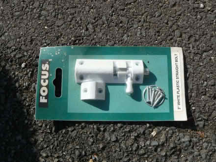 Photo of free Unused 3"/7.5cm white plastic door bolt with fixings (Kempsey WR5) #1