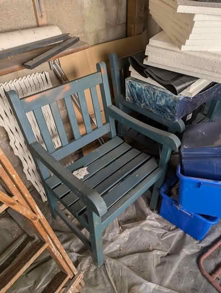 Photo of free Two sturdy wooden garden chairs (BD20 5NE) #1