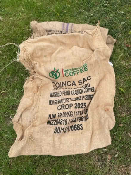 Photo of free 3 hessian coffee sacks (Winterbourne Monkton SN4) #1