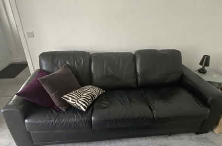 Photo of free Black Leather Sofa (West Craigs EH12) #1