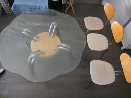 Photo of free Glass table with 3 chairs (Near eglinton west station) #1