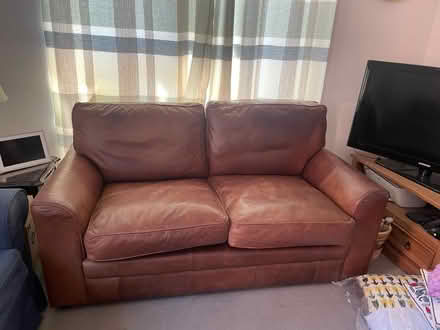 Photo of free Brown leather sofa (Leith, Edinburgh) #1