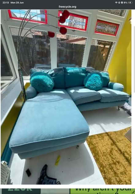 Photo of free Teal Sofa (Sawbridgeworth CM21) #1