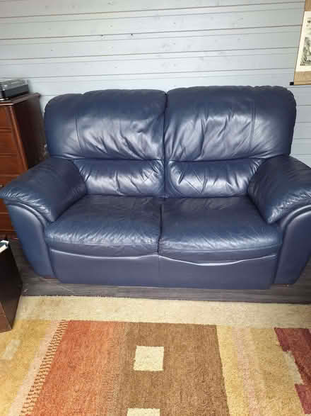Photo of free blue leather 2 seater sofa (Ossett WF5) #1