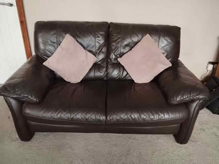 Photo of free Sofa's - 2 x 2 seater leather sofa's + cushions (Pelsall Junction WS3) #1