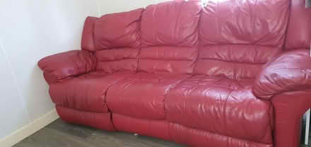 Photo of free 3 Seater Red leather Sofa (Rm9) #1