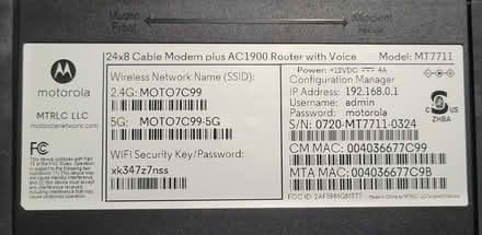 Photo of free Motorola Cable Modem AC1900 Router (Silver Spring 20910) #1