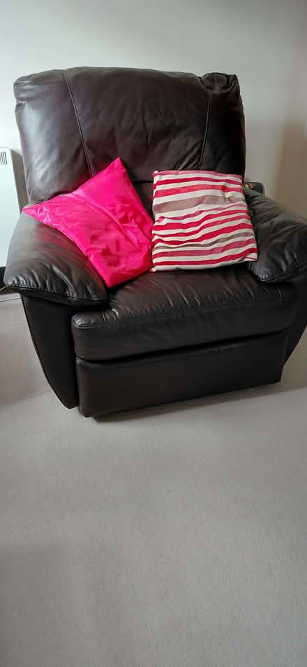 Photo of free Chocolate brown settee and 2 reclining chairs. (Timperley WA15) #3