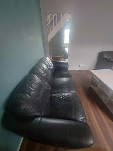 Photo of free Black Leather Sofa and Chair (Pantyrawel CF32) #2