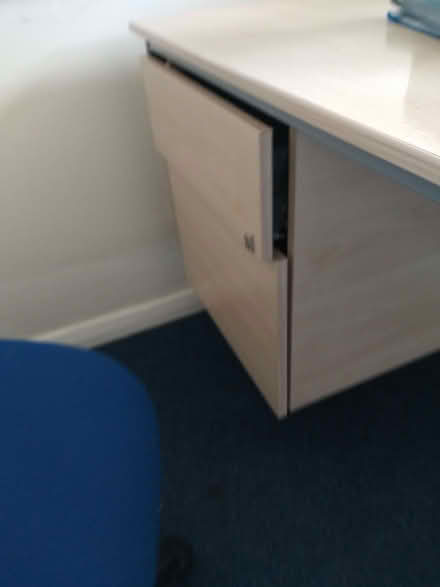 Photo of free Light wood desk on metal legs. (Harlow Fields DE22) #2