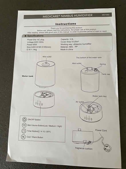 Photo of free Nimbus Humidifier (Primrose Hill, Tower) #2