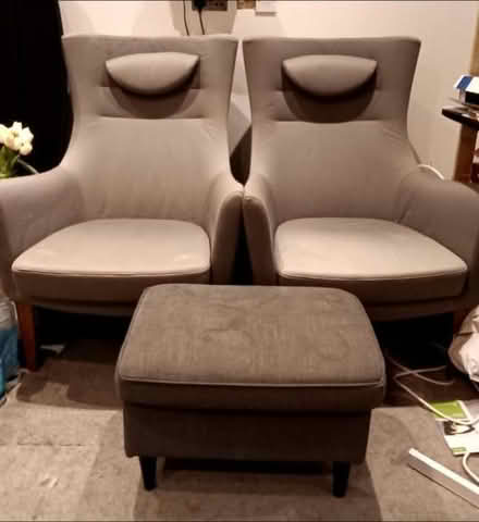 Photo of free Grey arm chairs and footstool (Worple road TW7) #1
