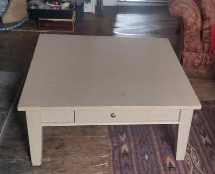 Photo of free Painted pine square coffee table with draw 92cm 41cm high. (Fishpool Valley HR6) #1