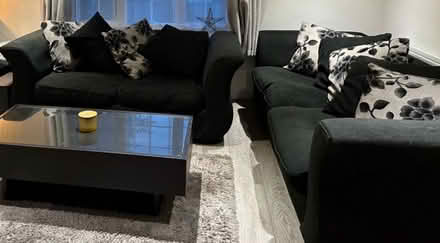 Photo of free Black Fabric Sofas – 2-Seater & 3-Seater Set, + Footstool (Hampton Hill TW12) #2