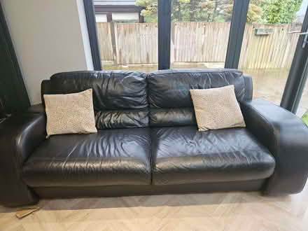 Photo of free Black leather 3 seater and 2 seater sofa (Harle Syke BB10) #1