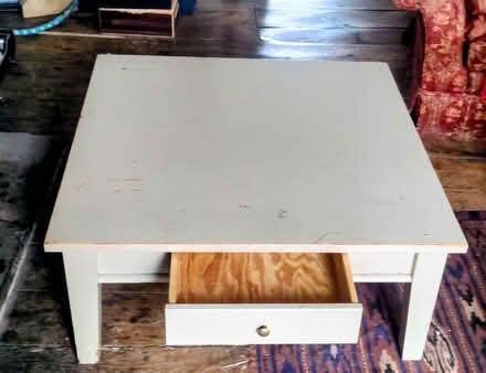 Photo of free Painted pine square coffee table with draw 92cm 41cm high. (Fishpool Valley HR6) #3