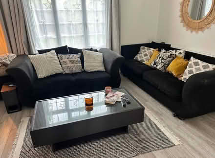 Photo of free Black Fabric Sofas – 2-Seater & 3-Seater Set, + Footstool (Hampton Hill TW12) #1