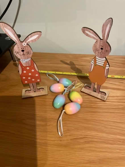 Photo of free 2 wooden bunnies & eggs (Chessington KT9) #1