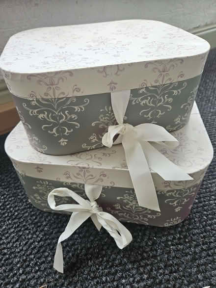 Photo of free Set of purple and grey hat boxes (Carnforth LA5) #1