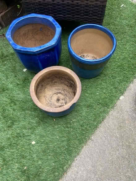 Photo of free Three Blue garden pots (Greenfields SY1) #1