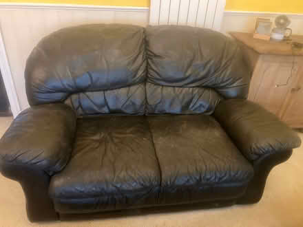 Photo of free 2 and 3 seater black leather sofas (Horley) #1