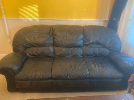 Photo of free 2 and 3 seater black leather sofas (Horley) #2