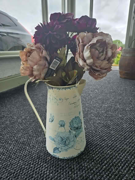 Photo of free Old fashioned jug with fake flowers (Carnforth LA5) #1