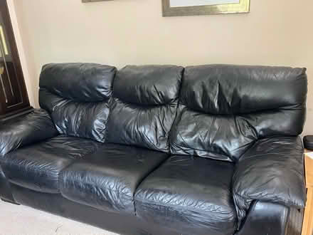 Photo of free Black Leather 3 Seater Sofa (Wrestlingworth SG19 2 EP) #1