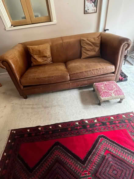Photo of free Brown leather chesterfield style sofa (Upper Walthamstow E18) #4