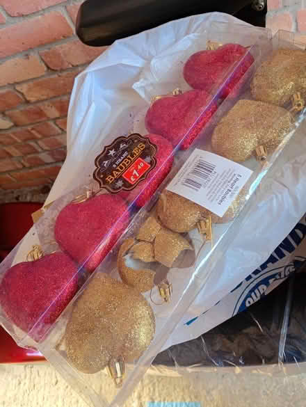 Photo of free 2 boxes heart shaped baubles (Elmstead Market CO77AJ) #1