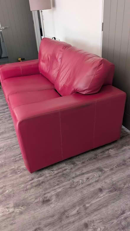 Photo of free Lovely comfy pink leather sofa (Shrivenham Swindon) #4
